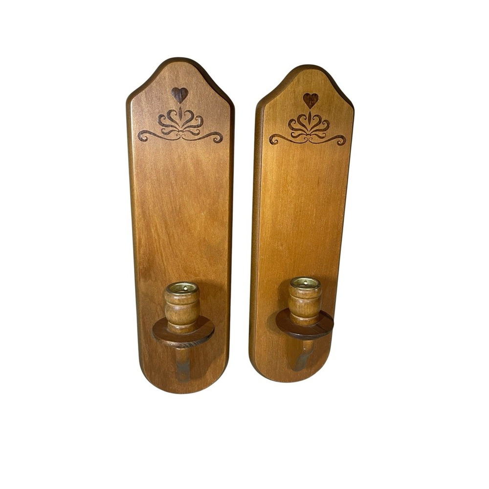 Vintage Wooden Heart House Of Lloyd 1990 Wall Candle Sconces Taiwan Cottage Core